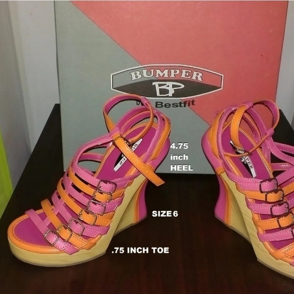 New in box Bumper by Bestfit Orange/Hot Pink platform heels